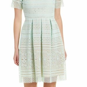 Shoshanna pastel mint green short sleeve lace fit and flare dress